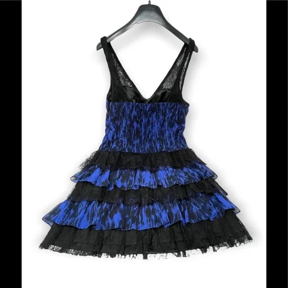 🛍️SALE🛍️ GUESS Black & Cobalt Blue Ruffled Lace Tiered Mini Dress - Picture 3 of 12